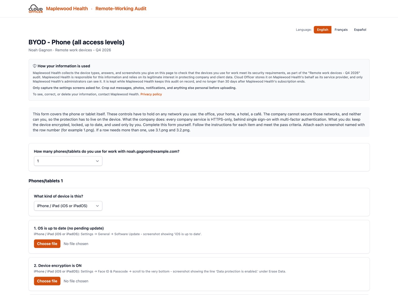A device audit as a staff member fills it