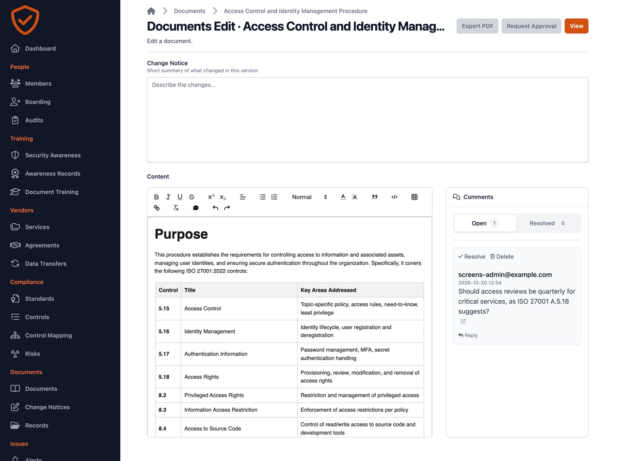 A policy in the editor, with comments